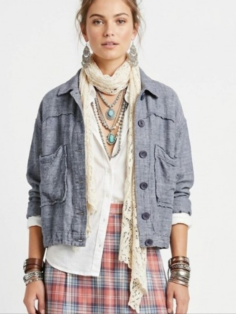 Linen Blend Cropped Button-Front Top/Jacket: Max Studio London